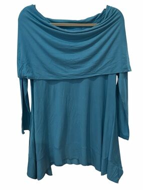 APT Designs Teal Draped Cowl Neck Asymmetrical Tunic Top S/M NWT